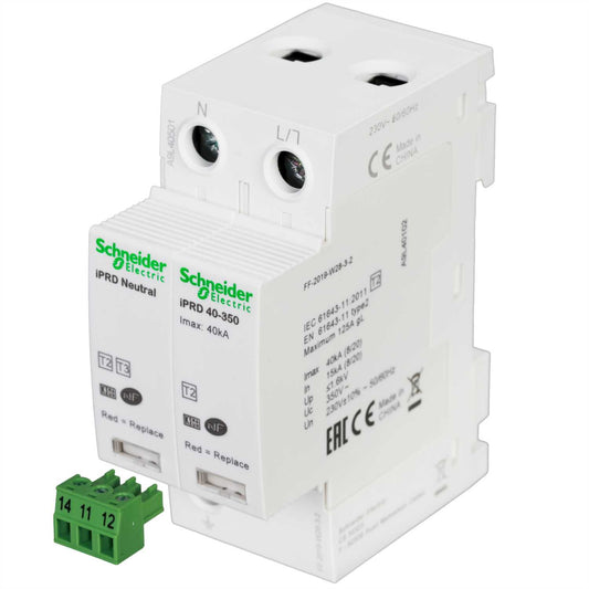 Schneider Acti9 40kA 2 Module Single Pole and Neutral Type 2 Surge Protector Remote Transfer