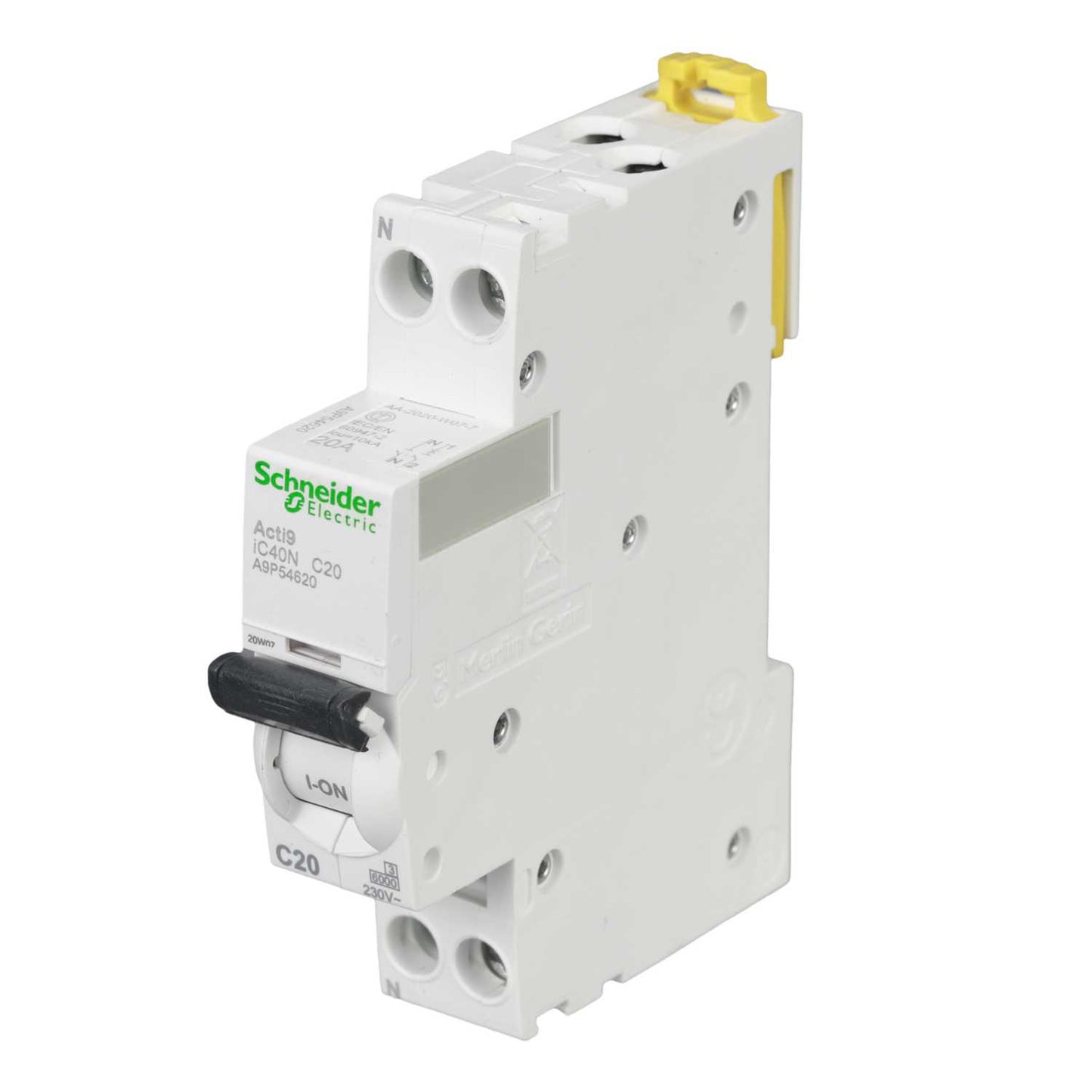 Schneider Acti9 20A Single Pole and Neutral 10kA C Curve MCB