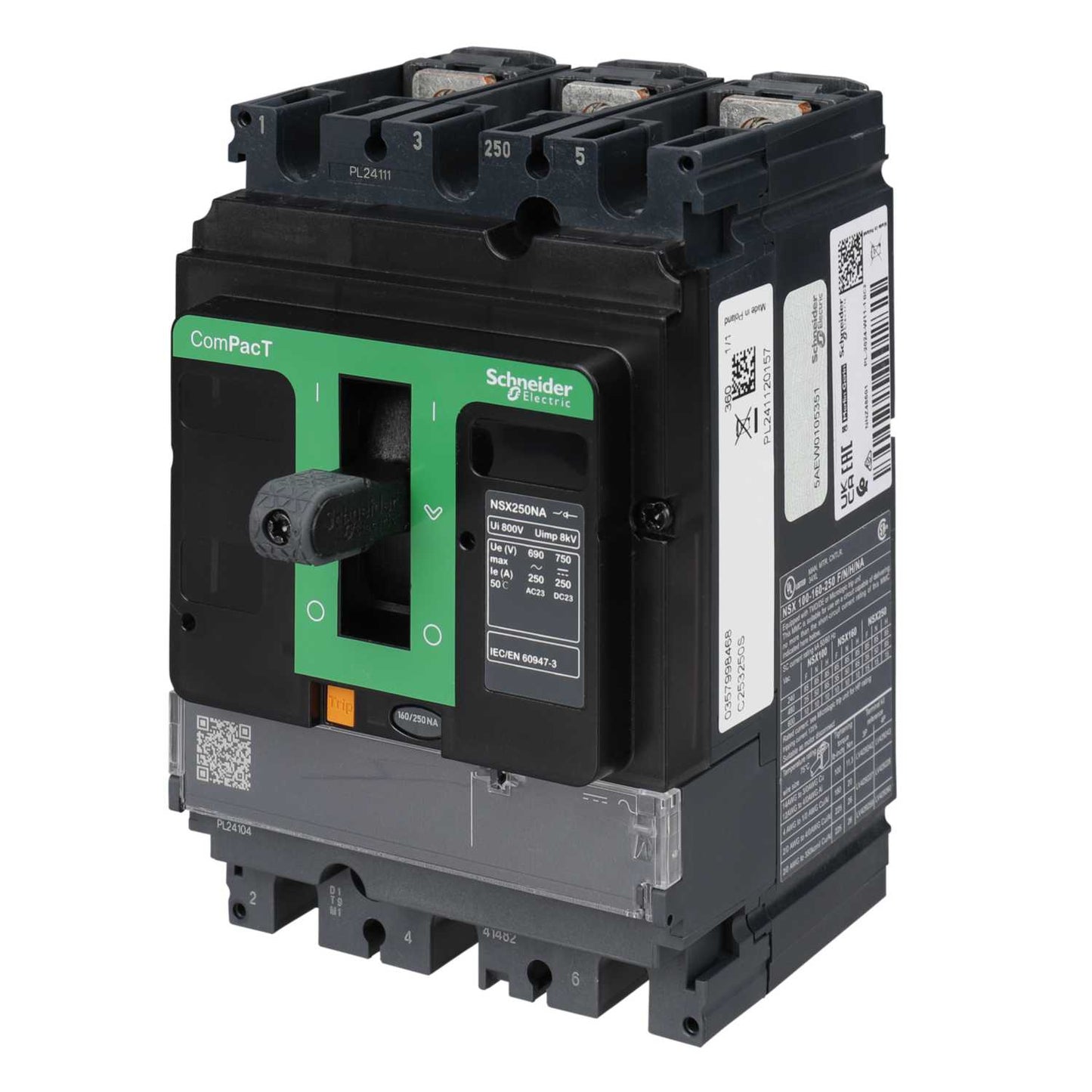Schneider Merlin Powerpact4 250A TP ComPacT Switch Disconnector NSX250NA, AC22A, AC23A