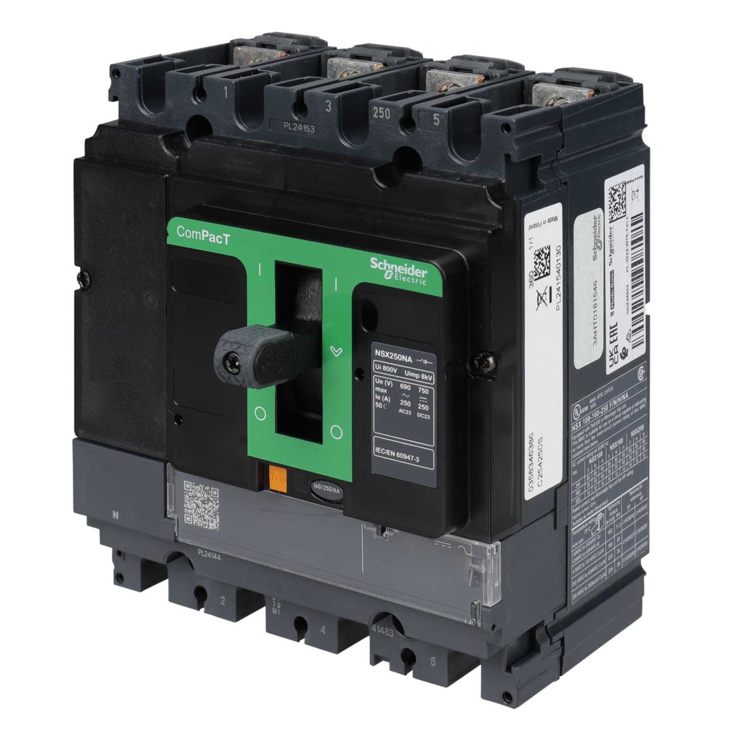 Schneider Merlin Powerpact4 250A 4P ComPacT Switch Disconnector NSX250NA, AC22A, AC23A