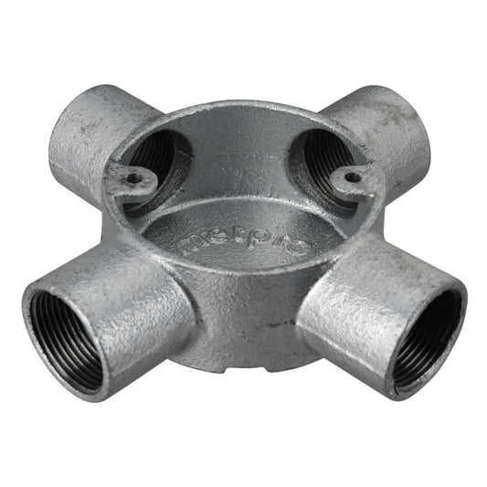 25mm 4 Way Intersection Galvanised Conduit Box (Sold in 1's)