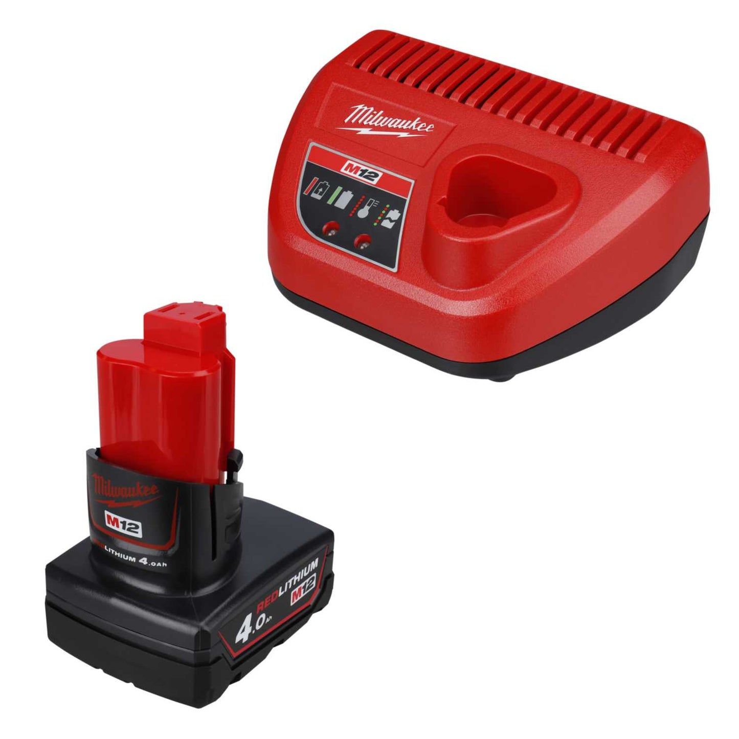 Milwaukee M12NRG-401 12V 4.0Ah Red Lithium-Ion Battery and Charger Kit