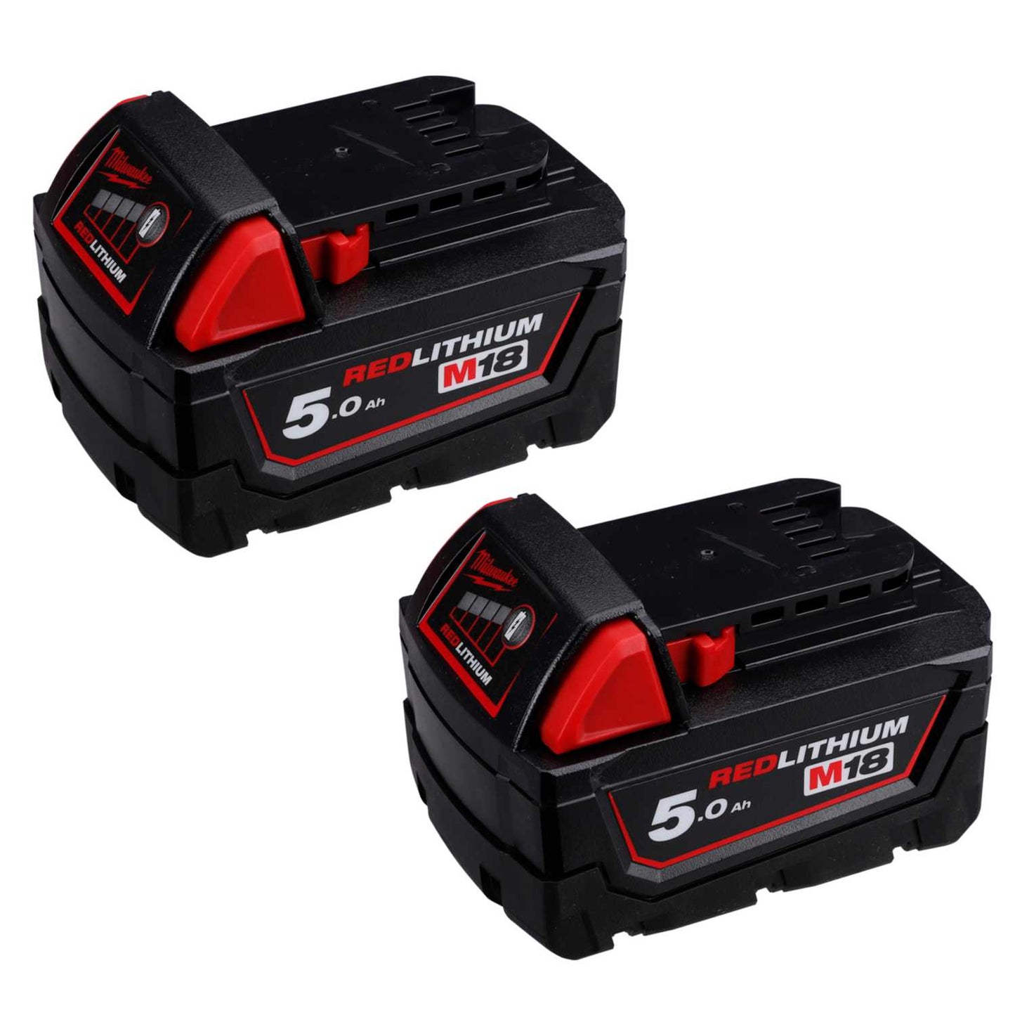 Milwaukee M18B5 18V 5.0Ah Red Lithium-Ion Battery (Pack of 2)