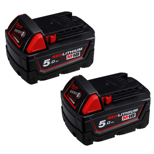Milwaukee M18B5 18V 5.0Ah Red Lithium-Ion Battery (Pack of 2)