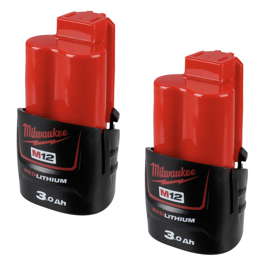 Milwaukee M12B3 12V 3.0Ah Red Lithium-Ion Battery (Pack of 2)