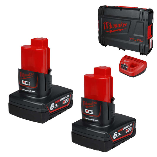 Milwaukee M12NRG-602X 2 x 12V 6Ah Red Lithium-Ion Batteries and Charger Kit