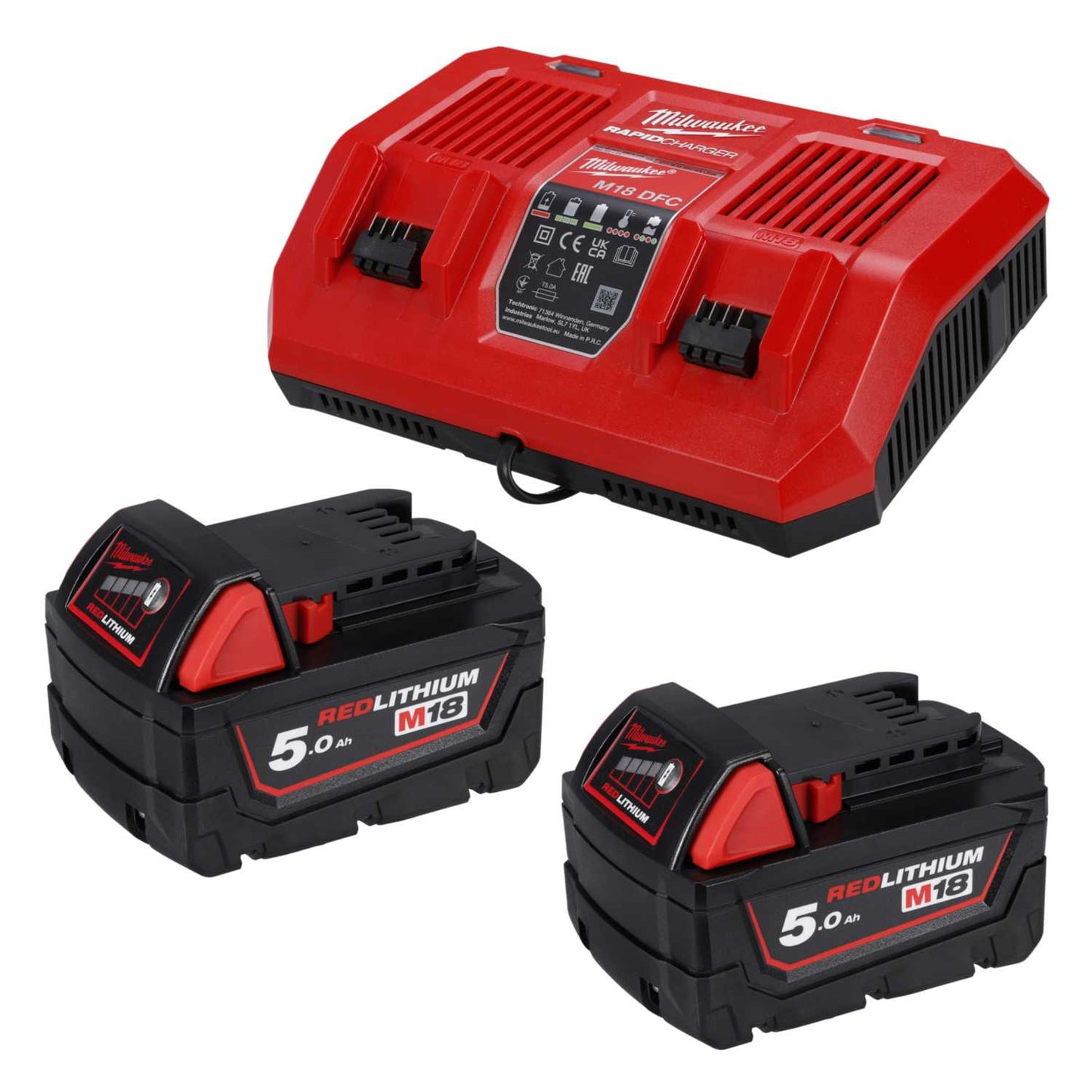 Milwaukee M18DFC-502 18V Dual Bay Rapid Charger with 2 x 5.0Ah Batteries