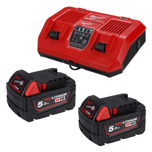 Milwaukee M18DFC-502 18V Dual Bay Rapid Charger with 2 x 5.0Ah Batteries