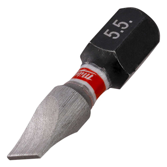 Milwaukee Shockwave™ SL08 x 5.5 x 25mm Impact Duty Slotted Screwdriver Bits (Pack of 3)