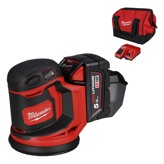 Milwaukee M18BOS125-502B 18V 125mm Random Orbital Sander with 2 x 5.0Ah Batteries