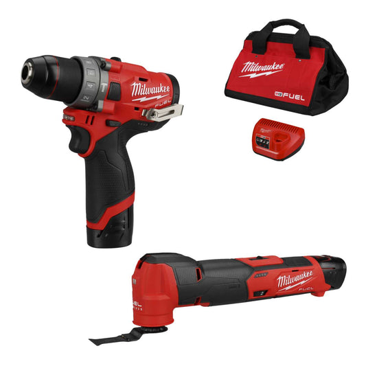 Milwaukee M12FPP2BA-202B 12V Fuel™ Combi Drill and Multi-Tool Twin Pack