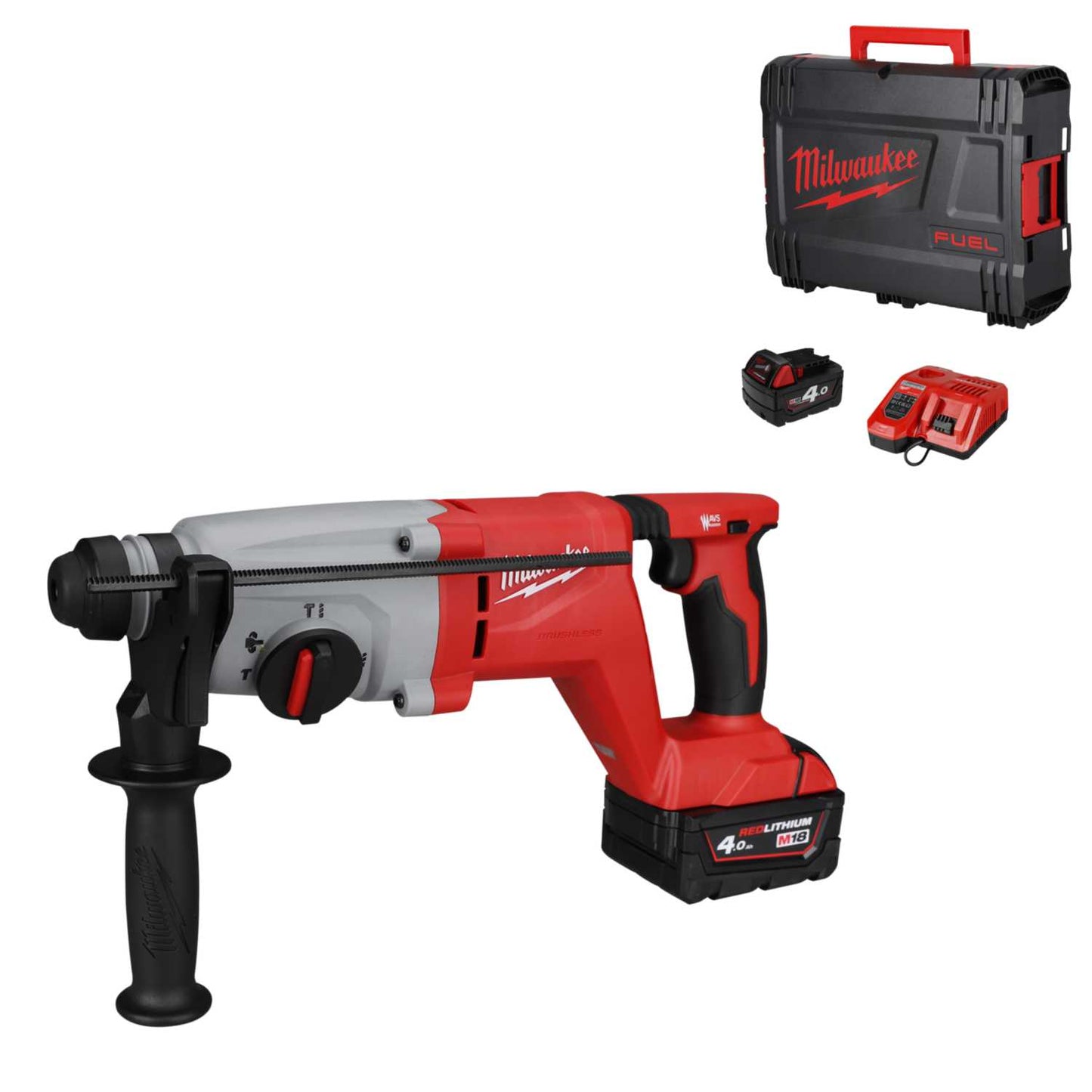 Milwaukee M18BLHACD26-402X 18V SDS+ D-Handle Hammer Drill with 2 x 4.0Ah Batteries