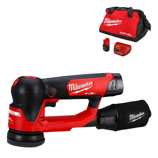Milwaukee 12V Fuel™ 75mm Random Orbit Sander with 2 x 2.0Ah Batteries