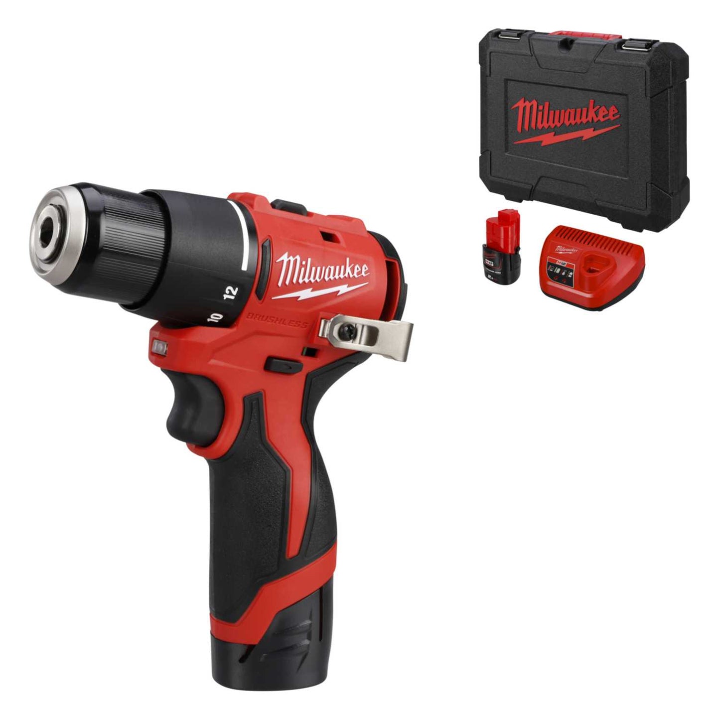 Milwaukee M12BLPDRC-202C 12V Compact Percussion Drill with 2 x 2.0Ah Batteries