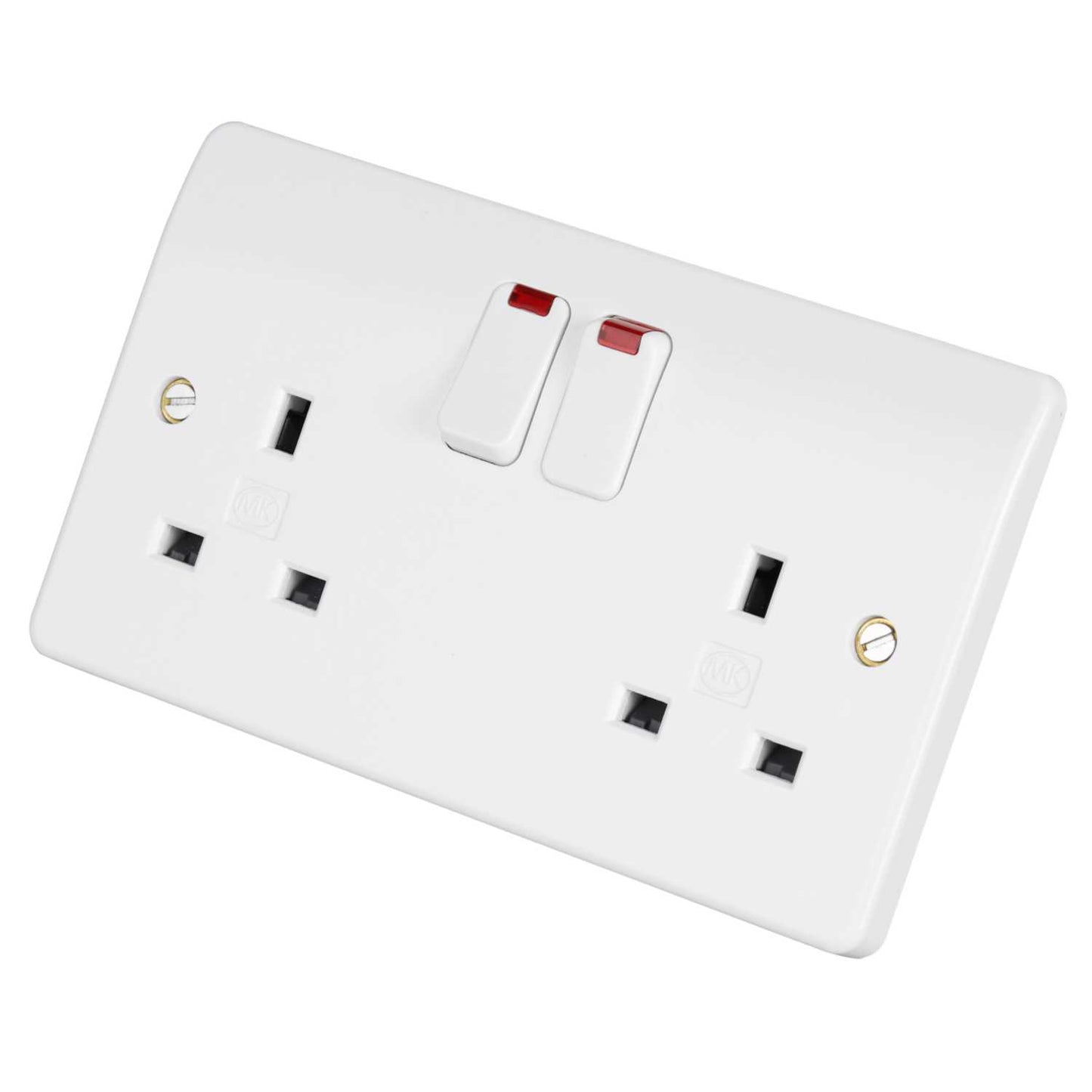 MK Logic Plus 13A DP 2 Gang Switched Socket with Neon White