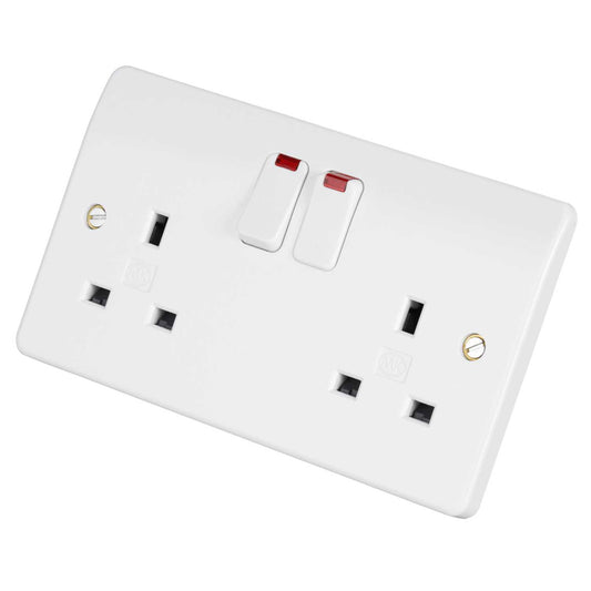 MK Logic Plus 13A DP 2 Gang Switched Socket with Neon White