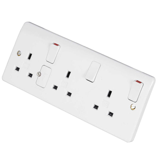 MK Logic Plus 13A DP 3 Gang Switched Socket White