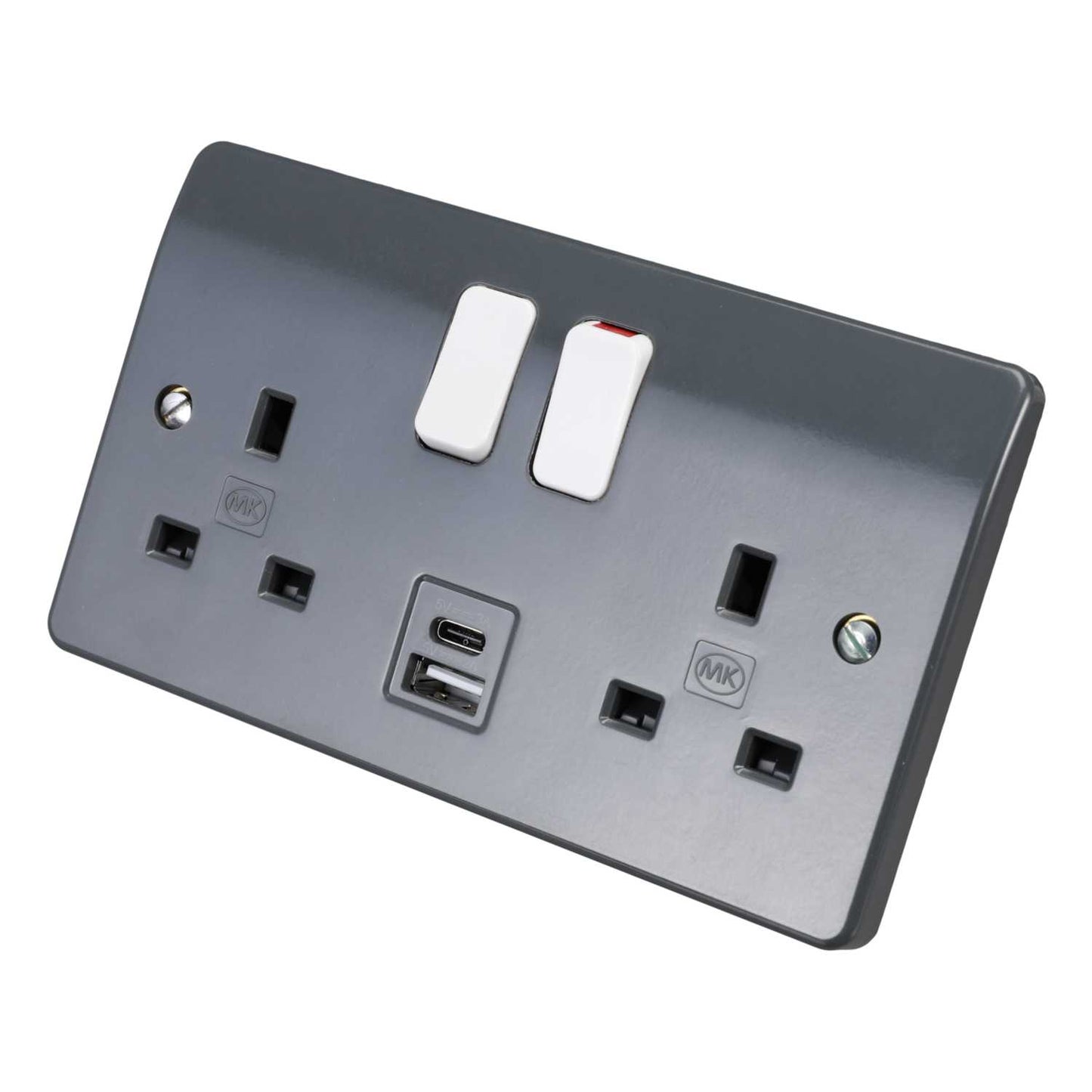 MK Logic Plus 13A 2 Gang Switched Socket with 1 x Type A and 1 x Type C USB Outlets Graphite