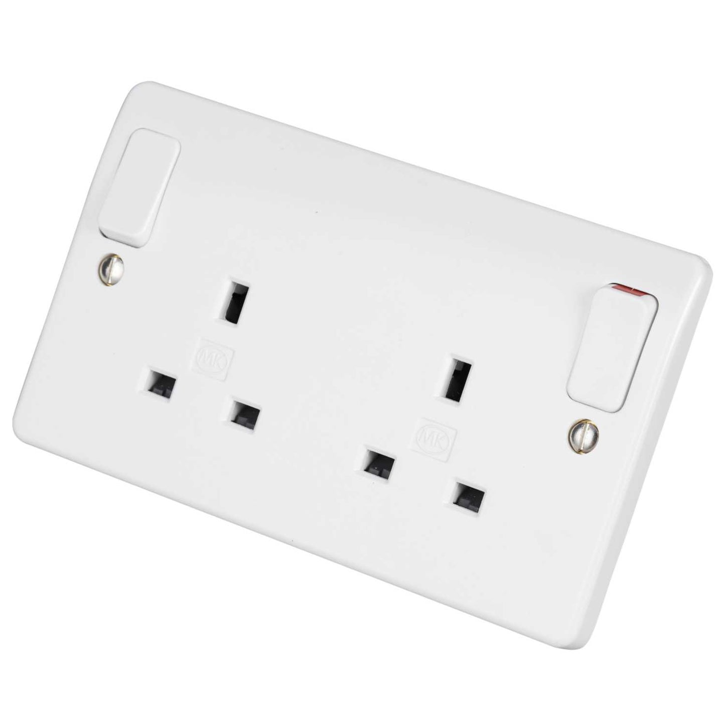 MK Logic Plus 13A DP 2 Gang Switched Socket with Clean Earth and Outboard Rockers White