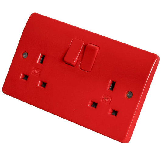 MK Logic Plus 13A DP 2 Gang Switched Socket Red