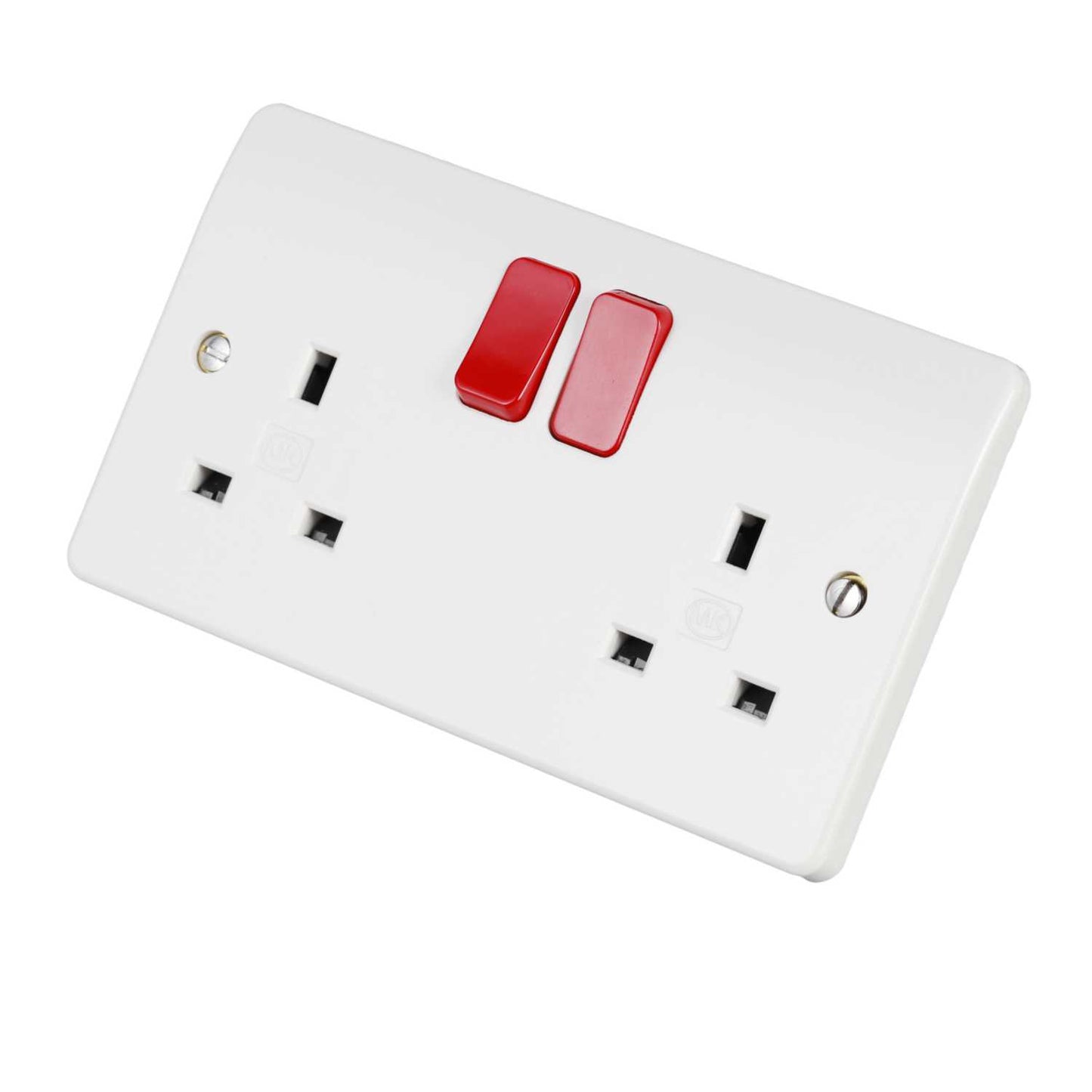 MK Logic Plus 13A DP 2 Gang Switched Socket with Red Rockers White