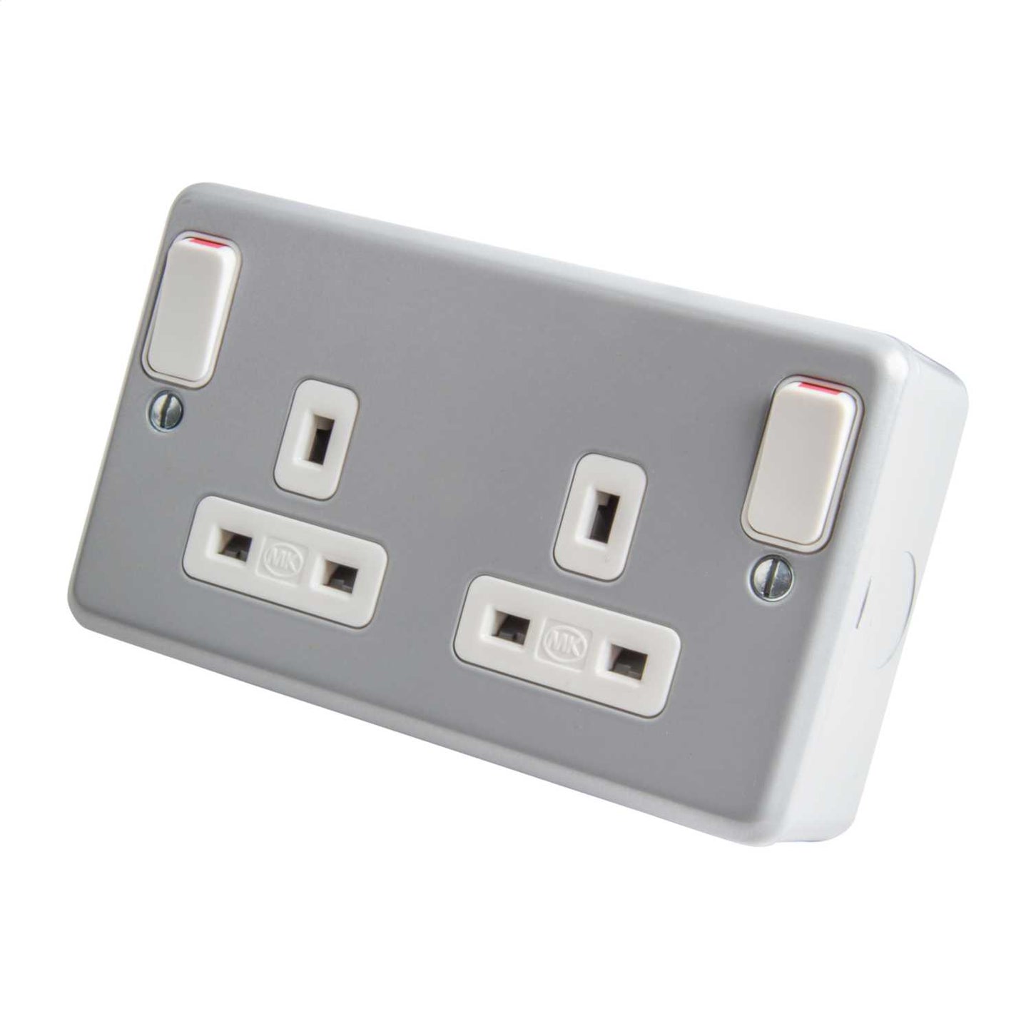 MK Metalclad Plus 13A DP 2 Gang Socket with Outboard Rockers Metal Clad