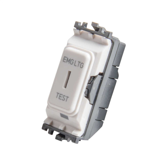 MK Grid Plus 20A Double Pole 1 Way Grid Key Switch marked Emergency Lighting Test