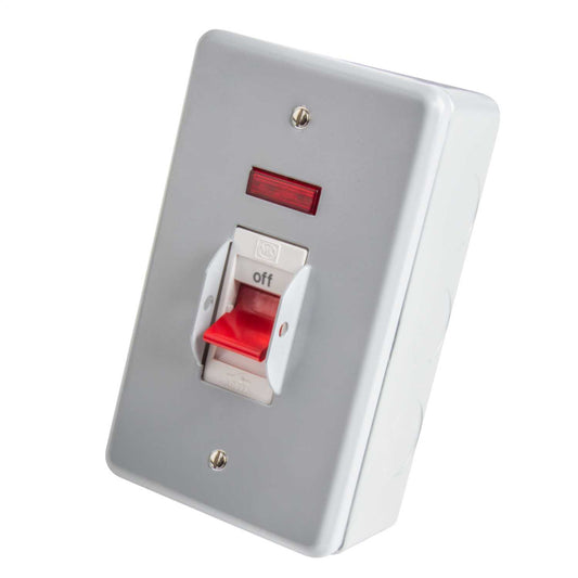 MK Metalclad Plus 32A Triple Pole and Neutral Vertical Switch with Neon Metal Clad