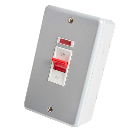MK Metalclad Plus 45A DP 2 Gang Vertical Switch with Neon Metal Clad