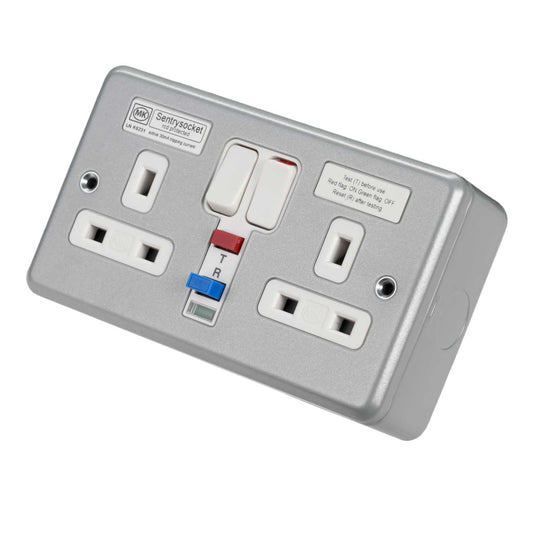 MK Sentry Socket 13A 2 Gang Active RCD Socket Metal Clad