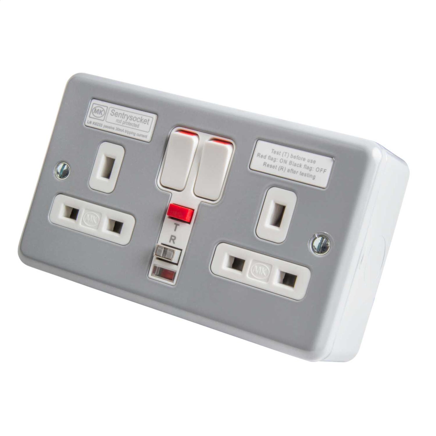 MK Sentry Socket 13A 2 Gang Passive RCD Socket Metal Clad