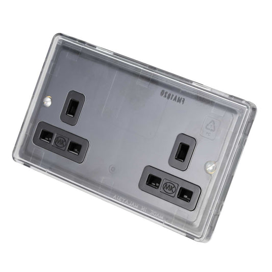 MK Dimensions 13A 2 Gang Unswitched Socket Module Black