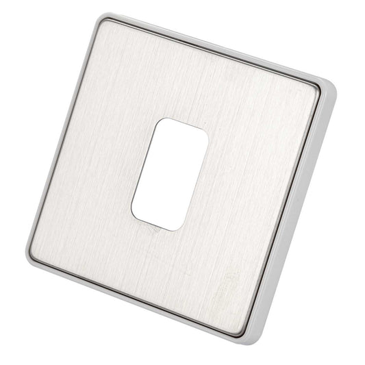 MK Dimensions 1 Gang 1 Module Front Plate White Trim Brushed Stainless Steel