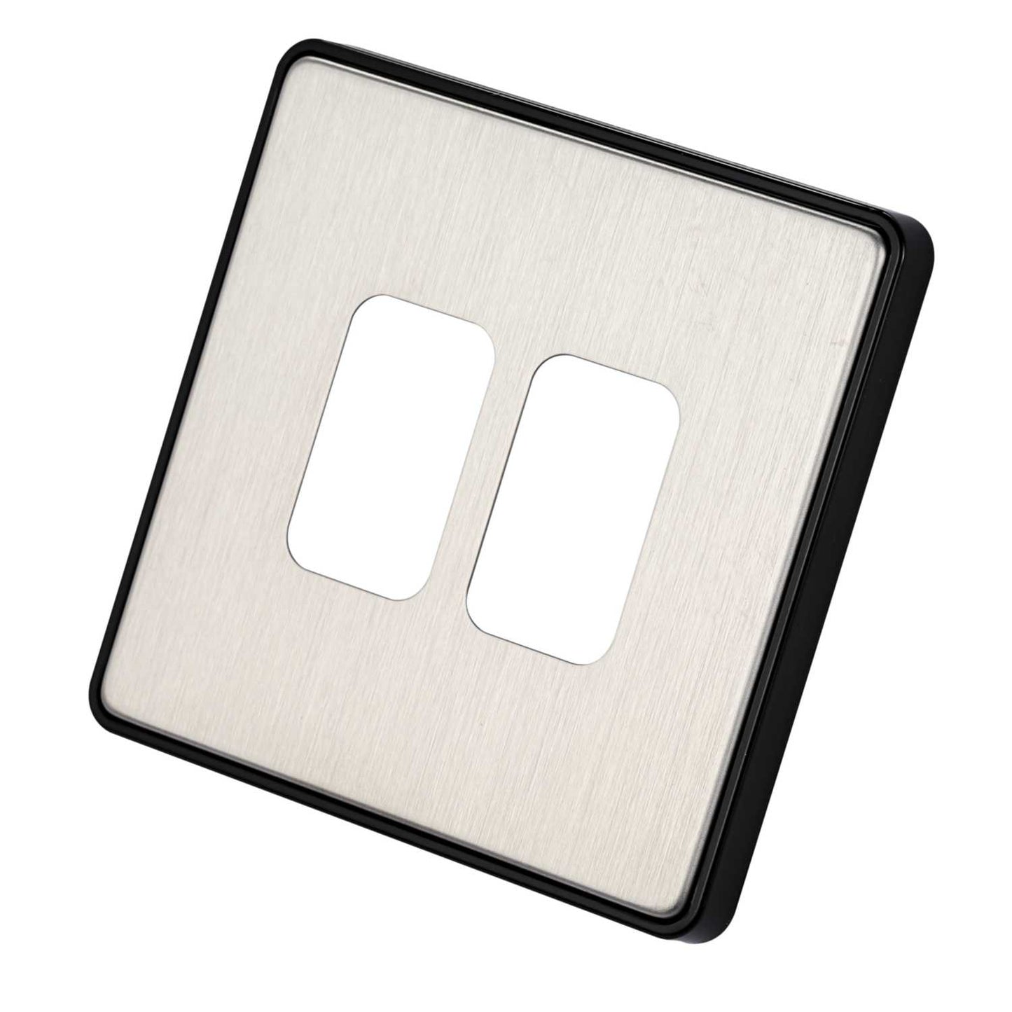 MK Dimensions 1 Gang 2 Module Front Plate Black Insert Brushed Stainless Steel