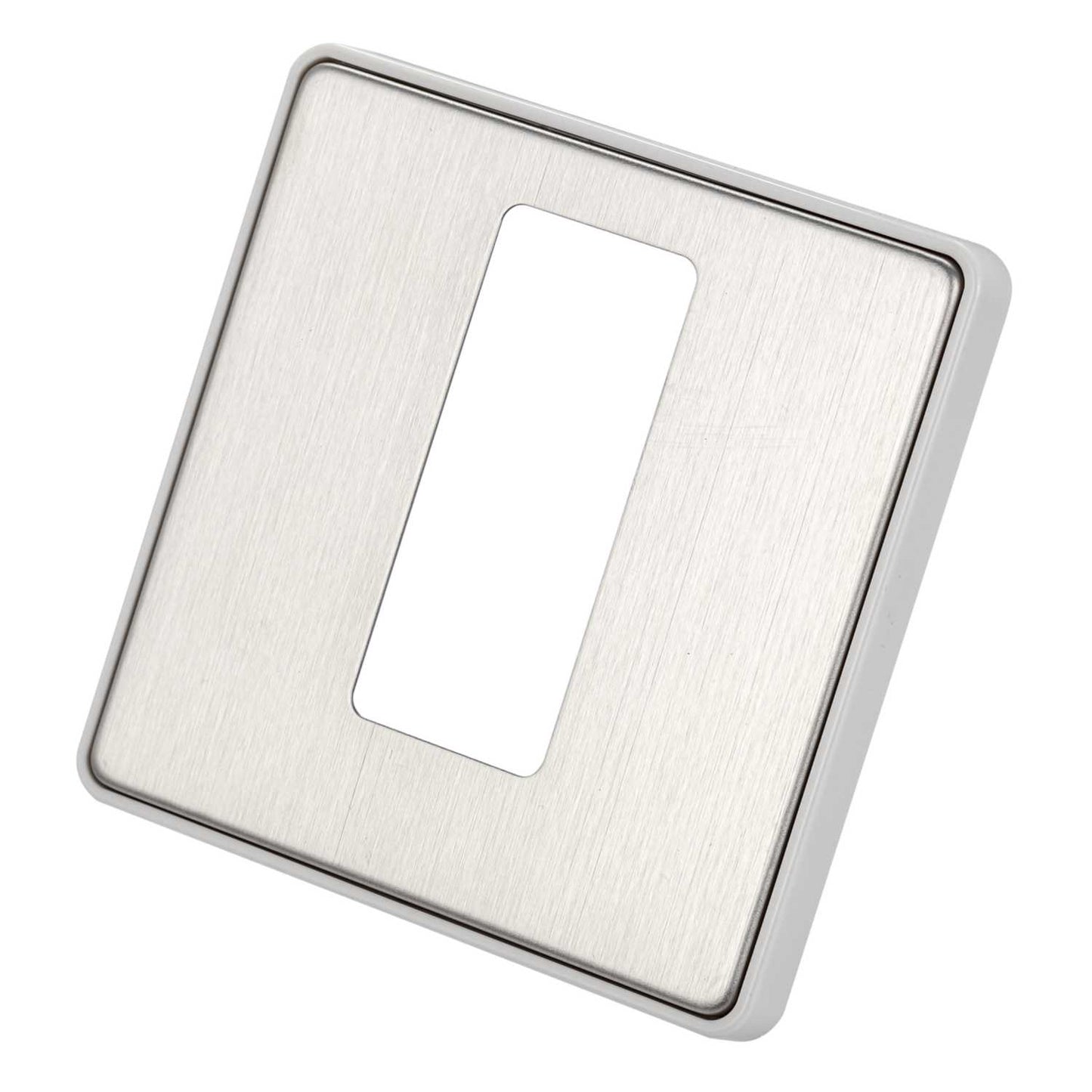 MK Dimensions 1 Gang 32A DP Switch with Neon Front Plate White Insert Brushed Stainless Steel