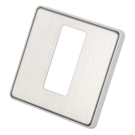 MK Dimensions 1 Gang 32A DP Switch with Neon Front Plate White Insert Brushed Stainless Steel
