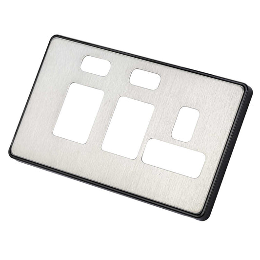 MK Dimensions Cooker Control Unit Front Plate Black Trim Brushed Stainless Steel
