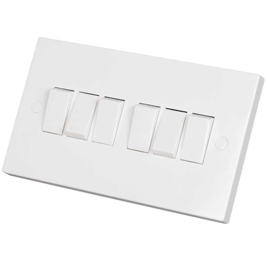 Knightsbridge 10A 6 Gang 2 Way Light Switch White