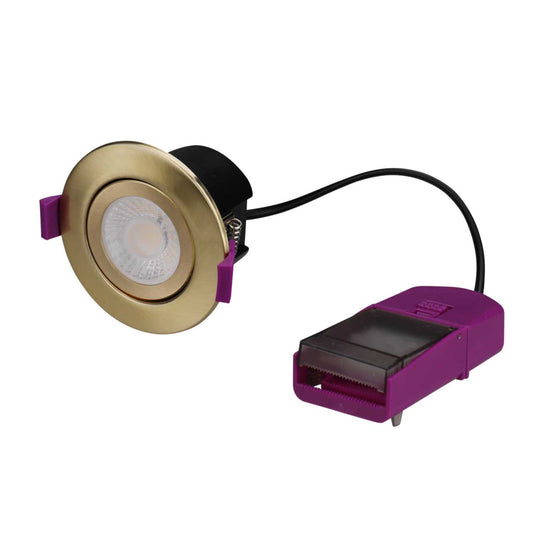 Knightsbridge SpektroLED 5W / 7W LED Colour Selectable Dimmable Tilt Downlight Brushed Brass