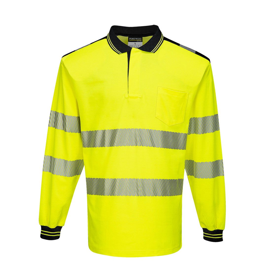 PW3 Hi-Vis Cotton Comfort Polo Shirt L/S , 4XL, R, Yellow/Black