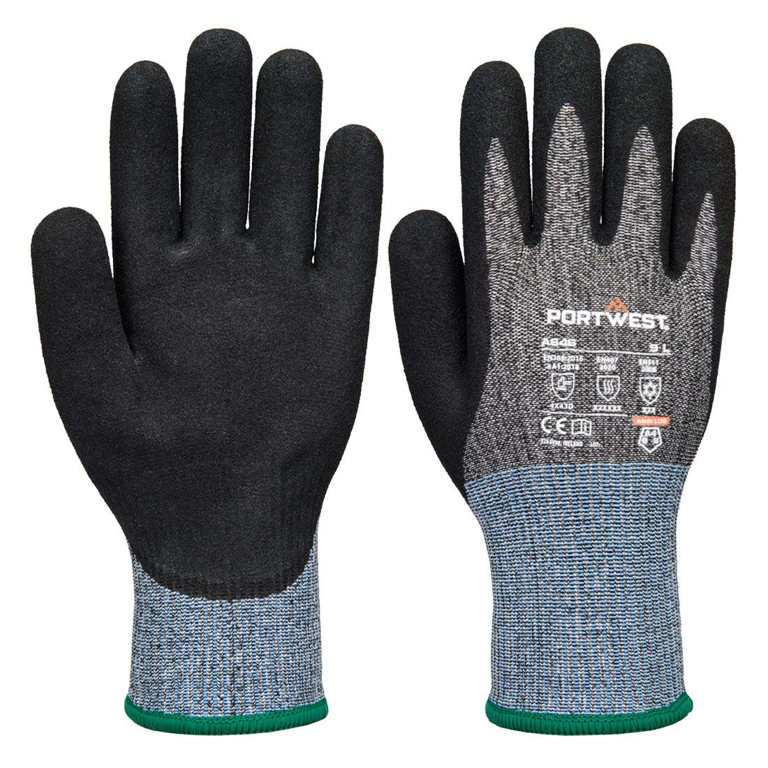 Vis-Tex Winter HR Cut Glove Nitrile, L, R, Black