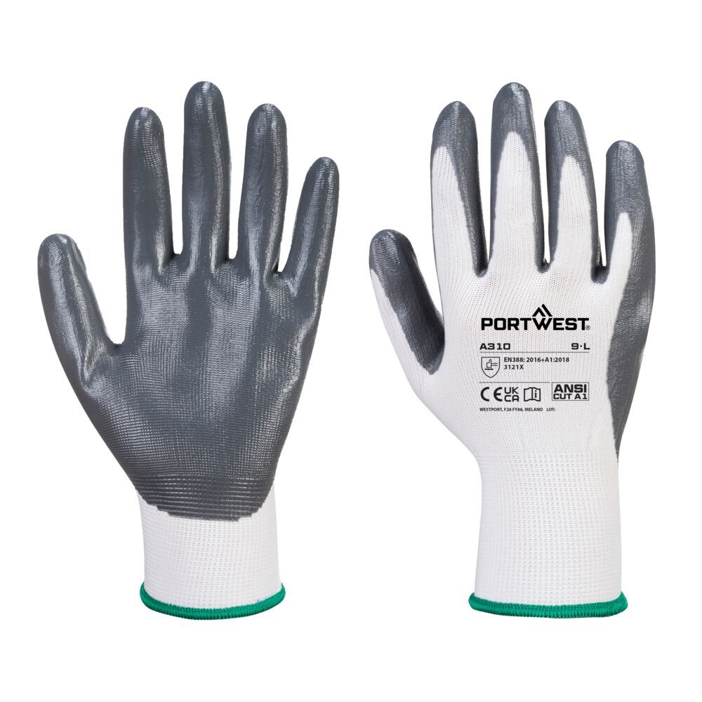 Vending Flexo Grip Glove (288 Pairs), L, R, White/Grey
