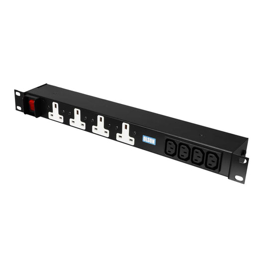 Olson 8 Way 1U 19" Horizontal 4 x UK 13A and 4 x C13 10A Rack Mounted PDU + 16A Plug