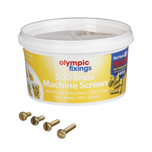 Olympic Fixings M4 Brass Machine Screws Trade Tub (Tub of 500)