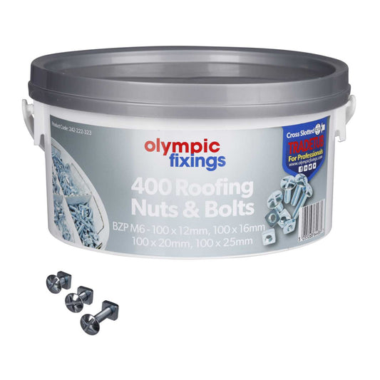 Olympic Fixings M6 Roofing Nuts and Bolts Trade Tub (Tub of 400)