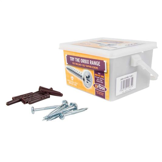 Orbix Trade Tub Brown Rawl Plugs and 4.8 x 50mm Screws (Tub of 150)