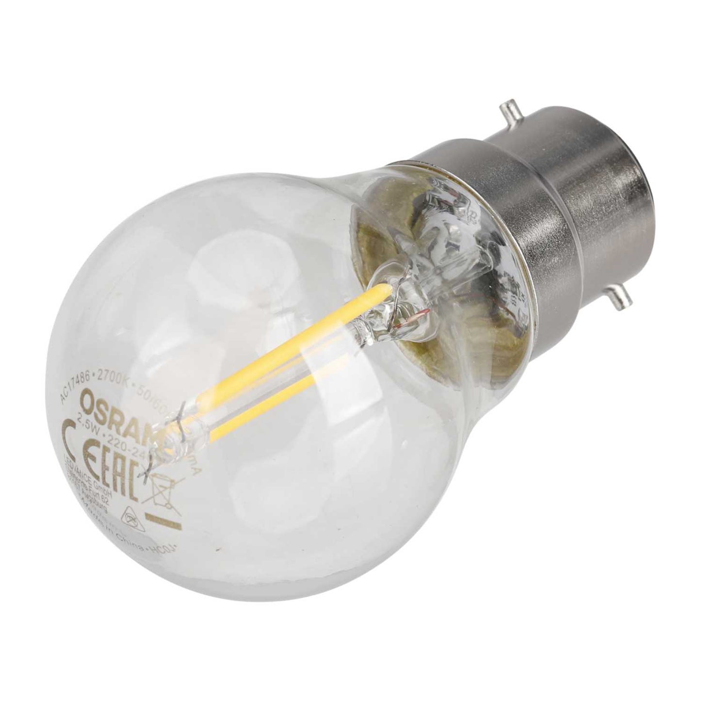 Ledvance Parathom 2.5W BC LED Non Dimmable Filament Golf Ball Lamp 2700K