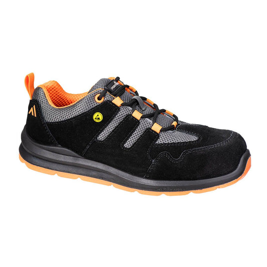 Composite Cow Suede Leather Trainer S1 ESD SR FO, 36, , Black/Orange