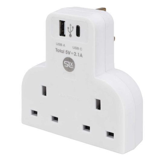 Philex SLx 13A 2 Gang Socket Adaptor with Dual USB