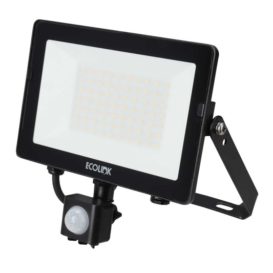Ecolink 50W LED Floodlight with PIR Black 4000K